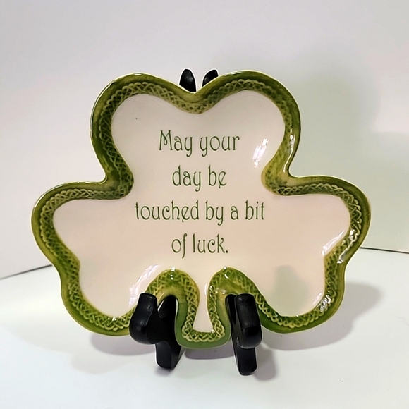 Celtics Classics White And Green Shamrock Shape Irish Blessing Plate - Picture 1 of 3
